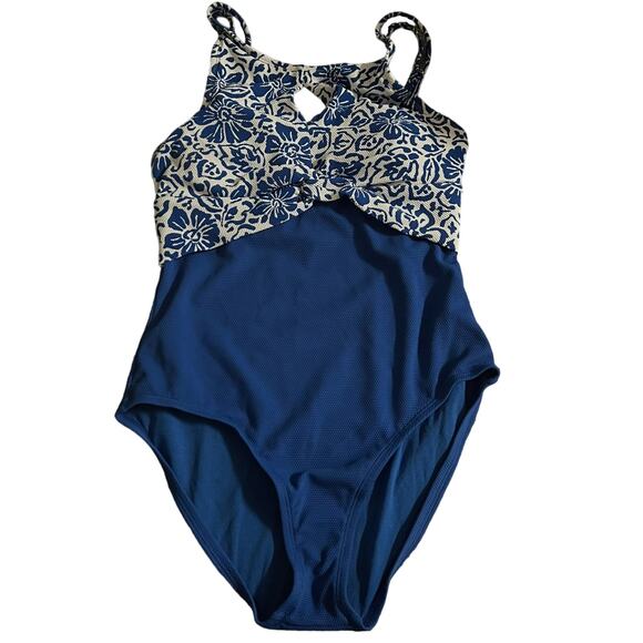 Tommy Bahama Island Cays Hibiscus High Neck One Piece Swimsuit 8 Women’s Blue - Picture 2 of 7